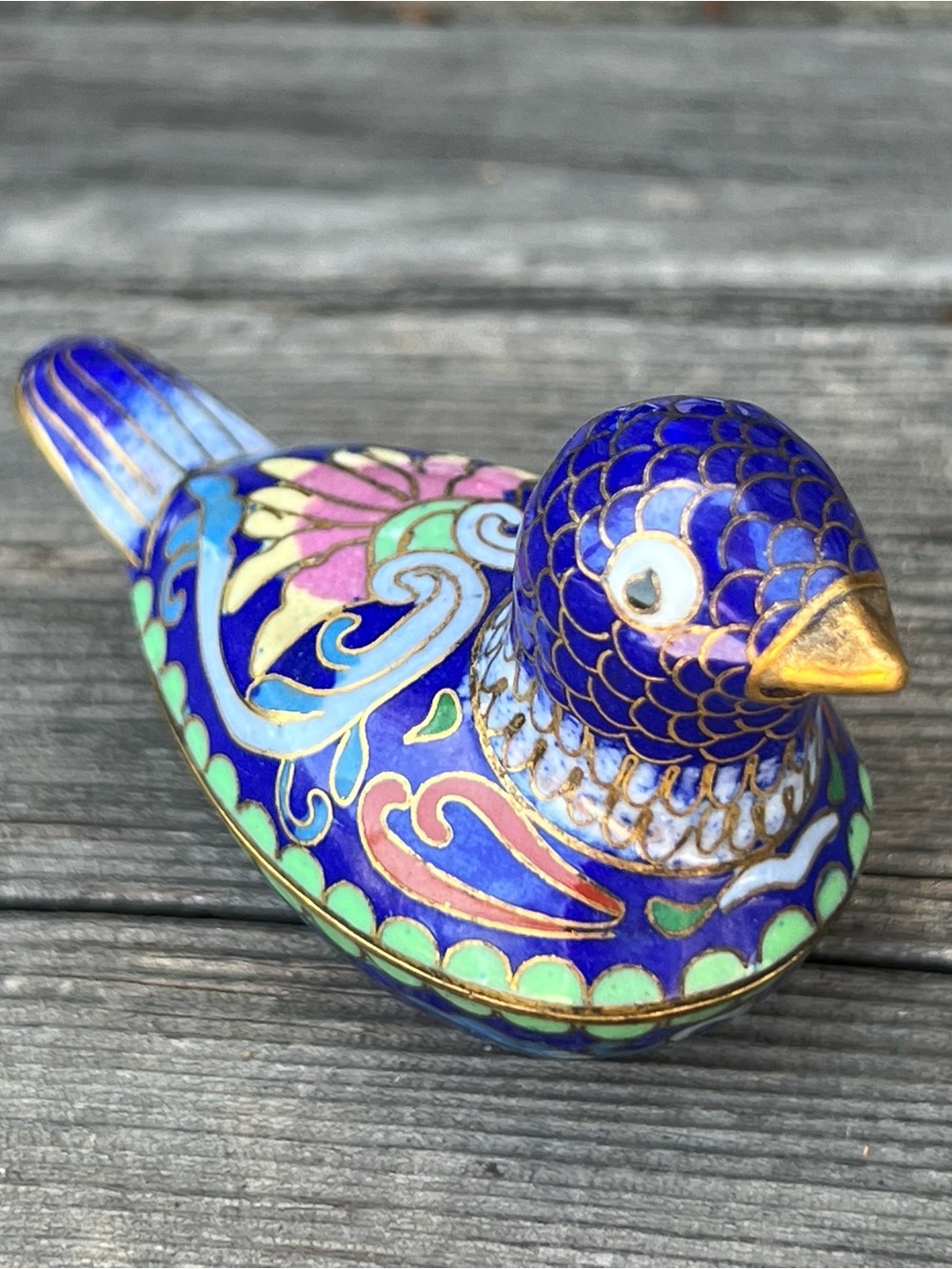 Vintage Cloisonné Mini Bird Trinket Box Figurine